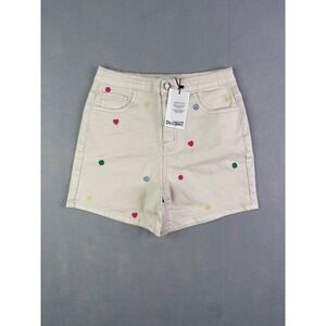 Desigual Girls Cream Embroidered Denim Shorts Hearts Flowers Size 11/12 NEW